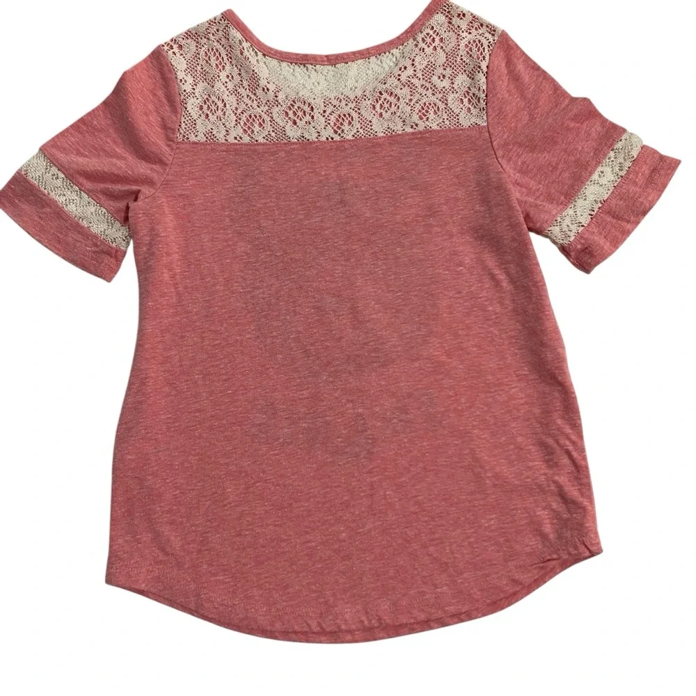 JUSTICE T-Shirt Top Size 7 Lace Pink Sparkle Bear S’mores Graphic Short Sleeve